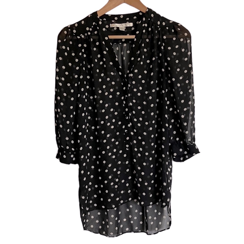 Lauren Conrad Black Sheer Polka Dot Three-Quarter Puff Sleeve Pop-Over Top - Sm